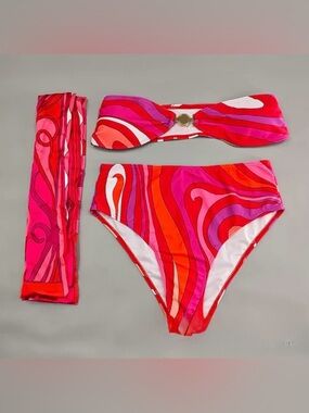 Women’s Red & Pink Bandeau Bikini Set Pucci print